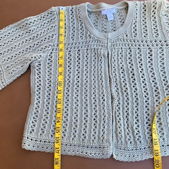 Dressbarn Open Front Crocheted Sage Cardigan Size Medium - Picture 10 of 12